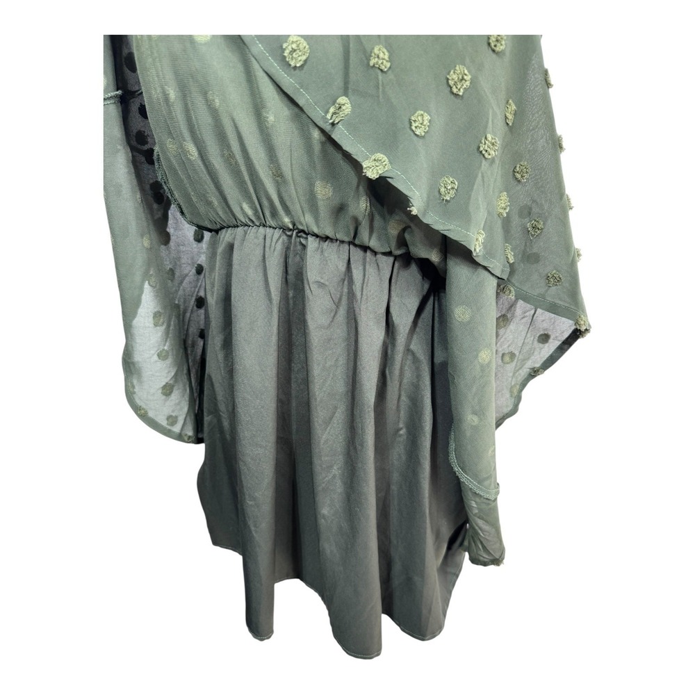 Simplee Swiss Dot Chiffon Ruffle Mini Dress Army Green Cottagecore Women's Small - Picture 8 of 9